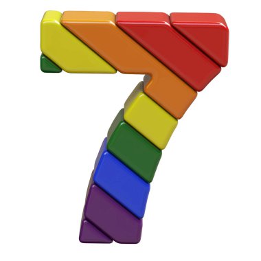 3D symbol in the colors of the LGBT flag. number 7