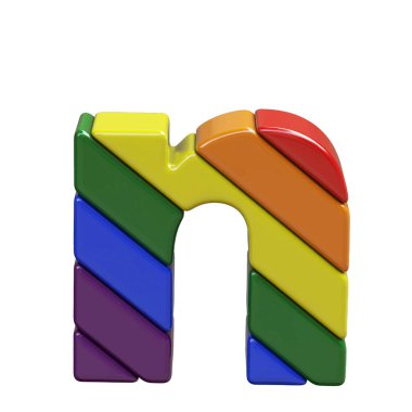3D symbol in the colors of the LGBT flag. letter n