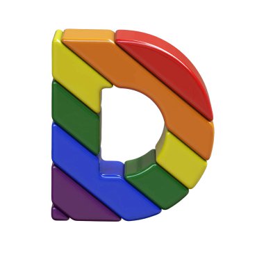 3D symbol in the colors of the LGBT flag. letter d