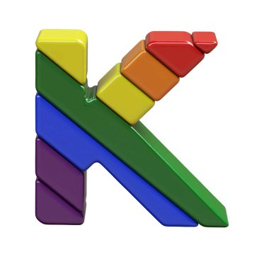 3D symbol in the colors of the LGBT flag. letter k