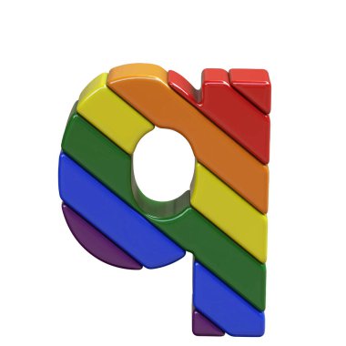 3D symbol in the colors of the LGBT flag. letter q