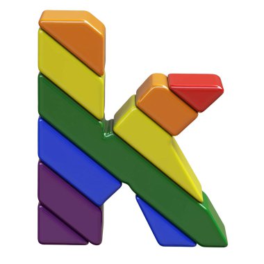 3D symbol in the colors of the LGBT flag. letter k