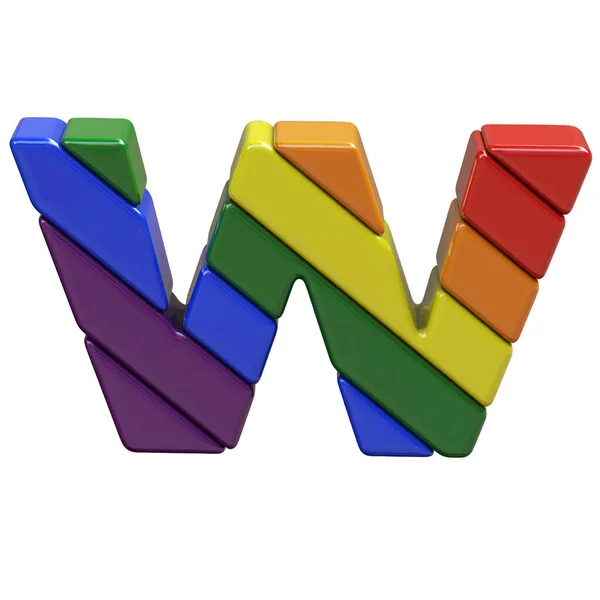 3D symbol in the colors of the LGBT flag. letter w