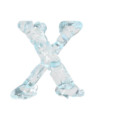 3d symbol made of broken ice. letter x