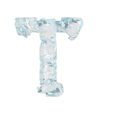 3d symbol made of broken ice. letter t