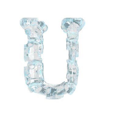 3d symbol made of broken ice. letter u