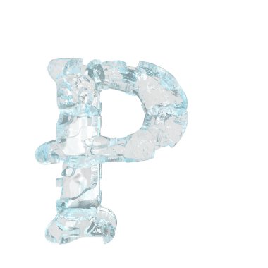 3d symbol made of broken ice. letter p