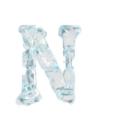 3d symbol made of broken ice. letter n