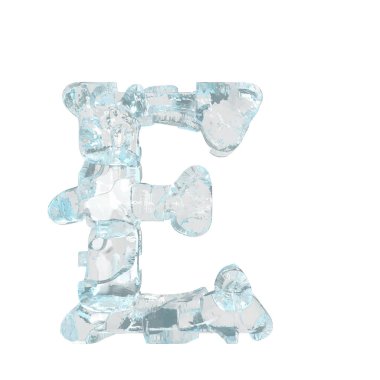 3d symbol made of broken ice. letter e