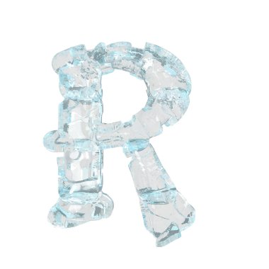 3d symbol made of broken ice. letter r