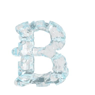 3d symbol made of broken ice. letter b