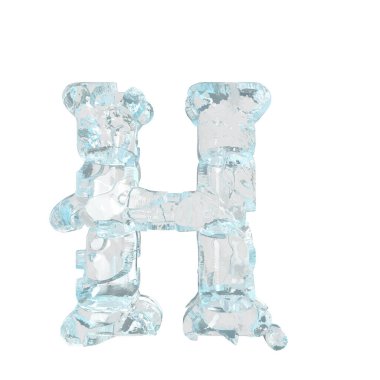 3d symbol made of broken ice. letter h