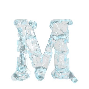 3d symbol made of broken ice. letter m