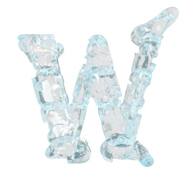 3d symbol made of broken ice. letter w