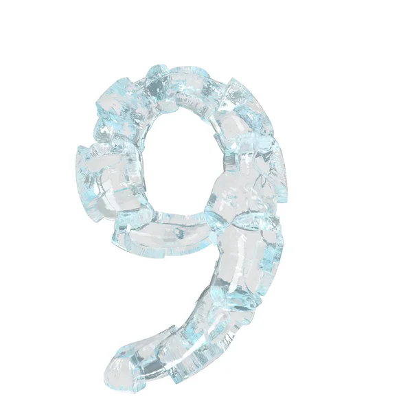 3d symbol made of broken ice. number 9