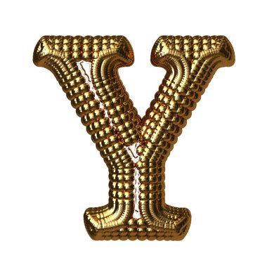 3D symbol made of gold spheres. letter y