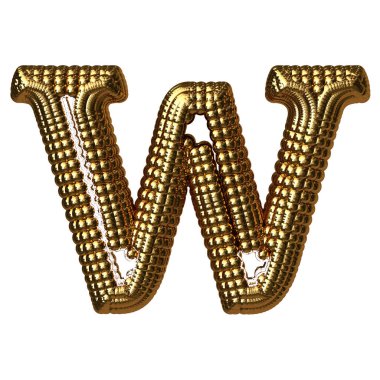 3D symbol made of gold spheres. letter w