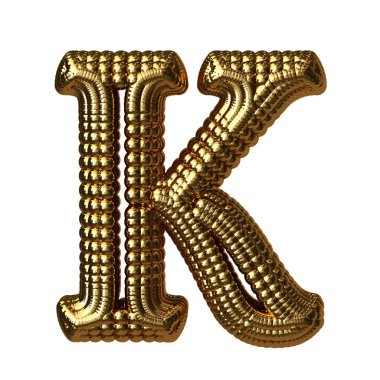 3D symbol made of gold spheres. letter k