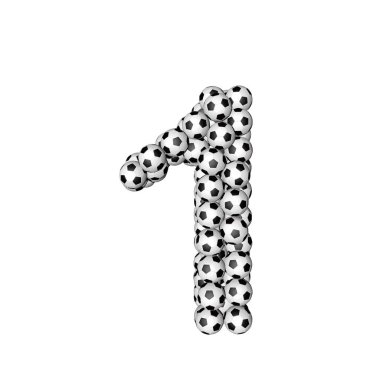 3d symbol made from soccer balls. number 1