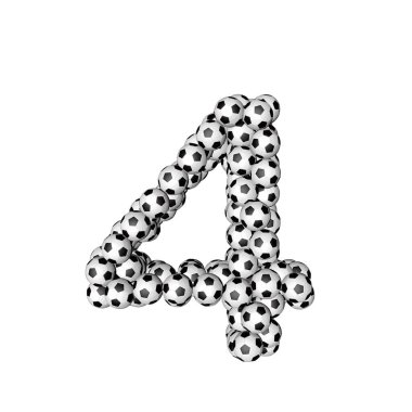 3d symbol made from soccer balls. number 4
