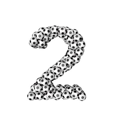 3d symbol made from soccer balls. number 2