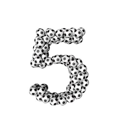 3d symbol made from soccer balls. number 5