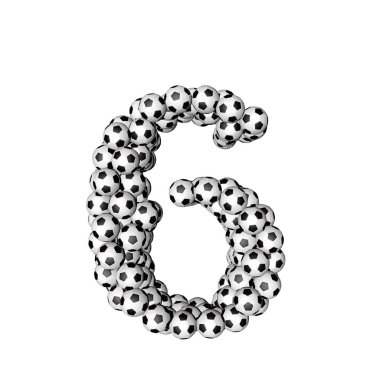 3d symbol made from soccer balls. number 6