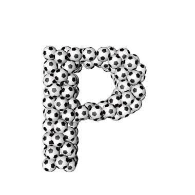3d symbol made from soccer balls. letter p