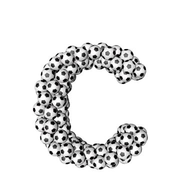 3d symbol made from soccer balls. letter c