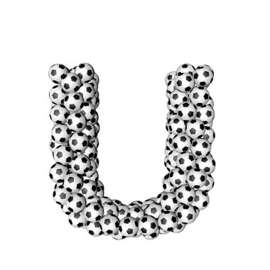 3d symbol made from soccer balls. letter u