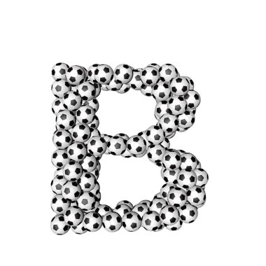 3d symbol made from soccer balls. letter b
