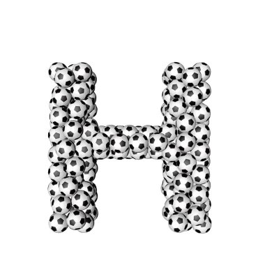3d symbol made from soccer balls. letter h