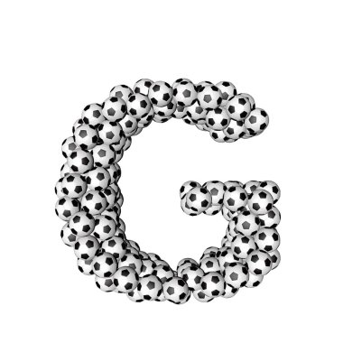 3d symbol made from soccer balls. letter g