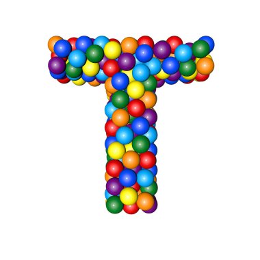 3d symbol from balls of rainbow colors. letter t