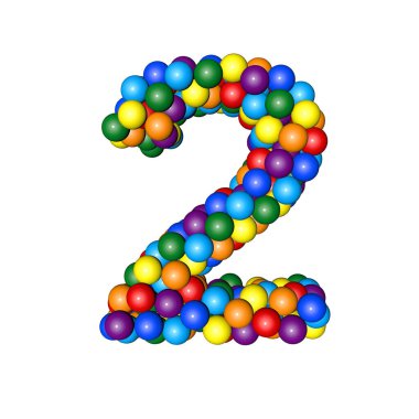 3d symbol from balls of rainbow colors. number 2