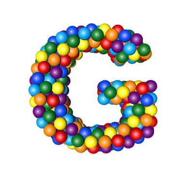 3d symbol from balls of rainbow colors. letter g