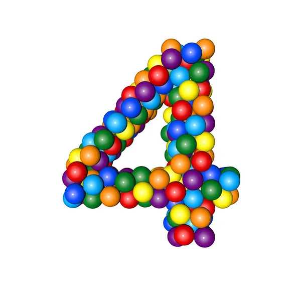 3d symbol from balls of rainbow colors. number 4