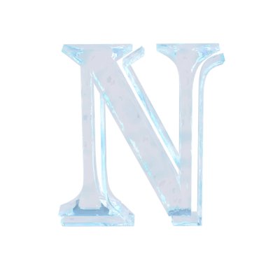 3d symbol made of ice. letter n