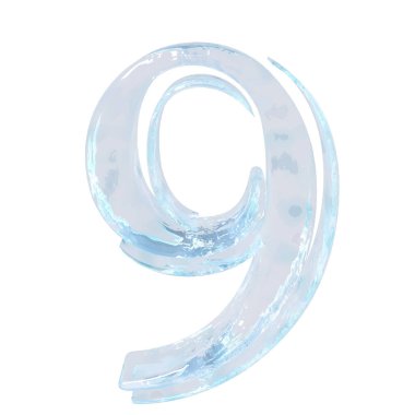 3d symbol made of ice. number 9