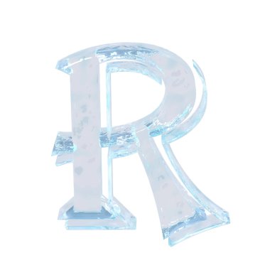 3d symbol made of ice. letter r