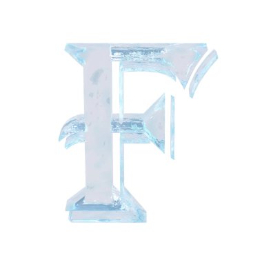3d symbol made of ice. letter f