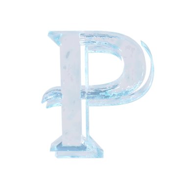 3d symbol made of ice. letter p
