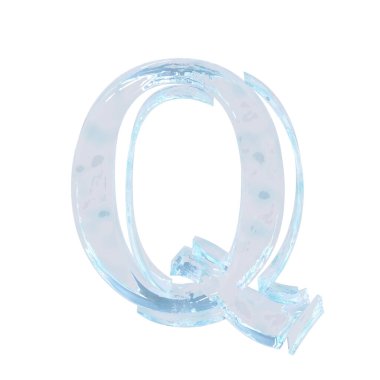 3d symbol made of ice. letter q