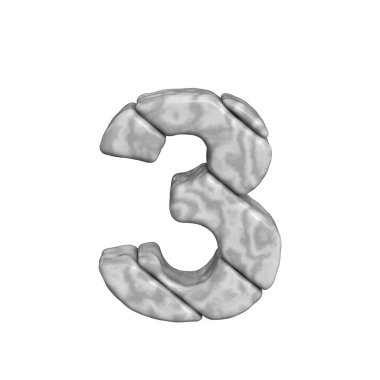 3d symbol made of marble. number 3