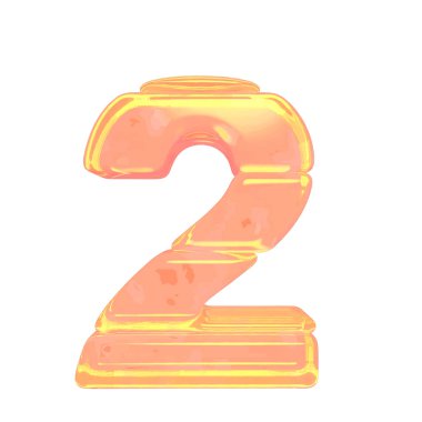 Turuncu buzdan yapılmış 3 boyutlu sembol. 2 numara.