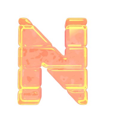 Turuncu buzdan yapılmış 3 boyutlu sembol. n harfi