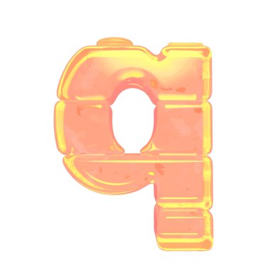 Turuncu buzdan yapılmış 3 boyutlu sembol. Q harfi