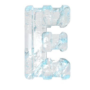 Kalın dikey kayışlı üç boyutlu buz sembolü. E harfi