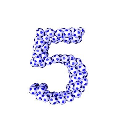 3d symbol made from soccer balls. number 5