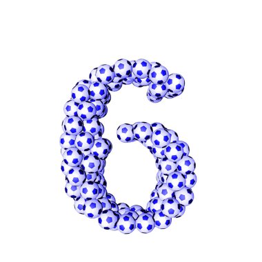 3d symbol made from soccer balls. number 6